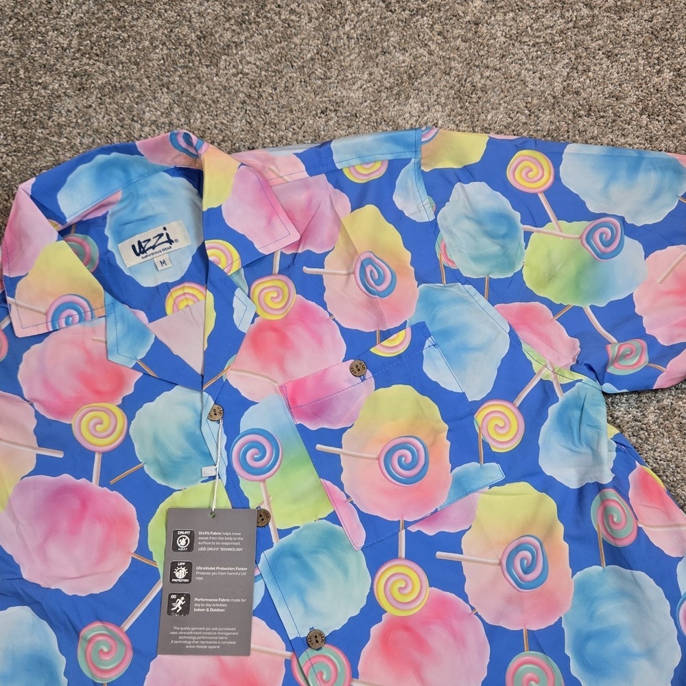 UZZI Amphibious Gear Shirt Mens M Cotton candy Lollipop‎ Camp Short Sleeved